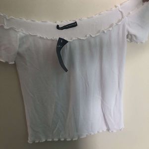 Brandy off shoulder white tee
